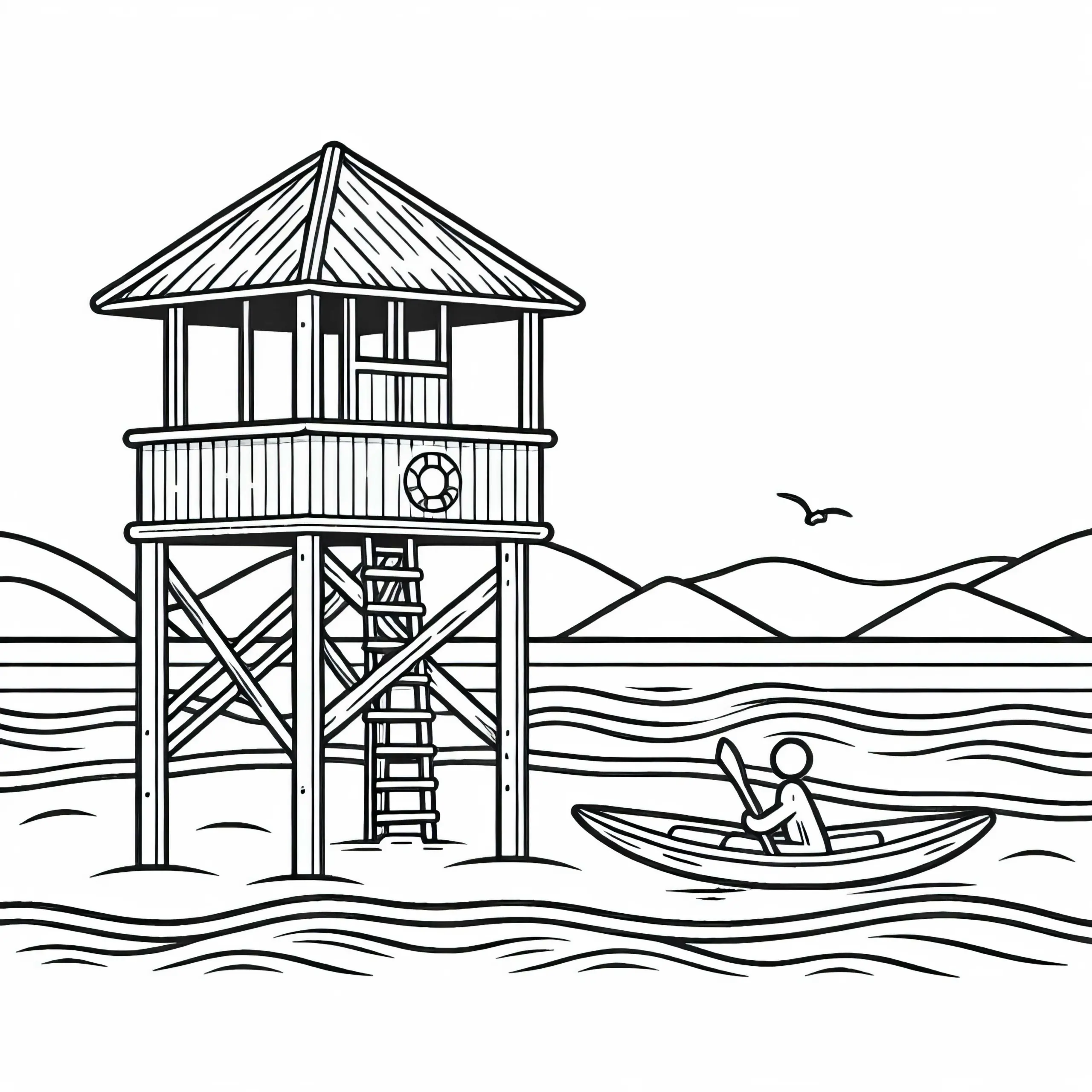Wachturm eines Rettungsschwimmers – Malvorlage Gratis (Ausmalbild)