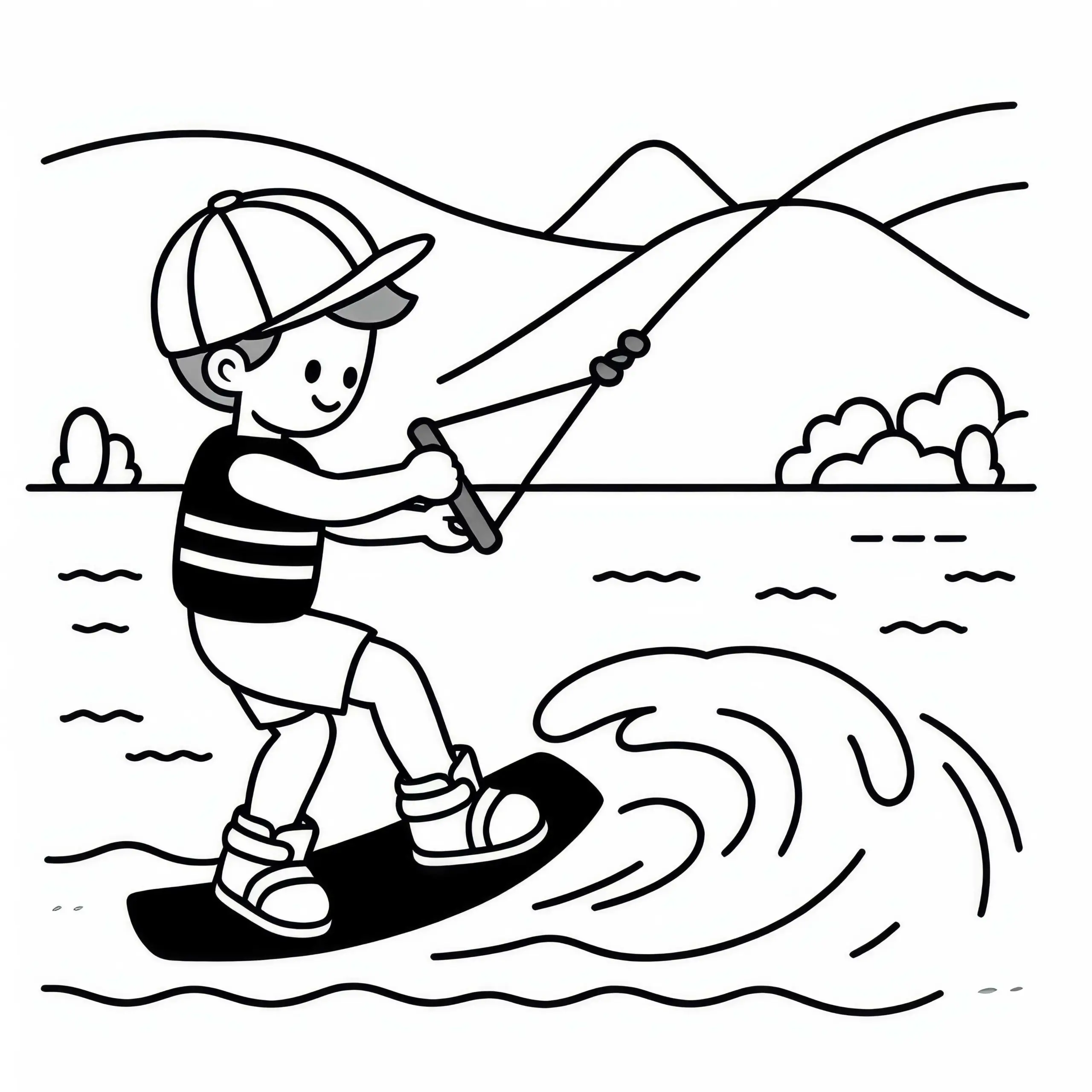 Wakeboard Anfänger Malvorlage Kostenlos (Ausmalbild)