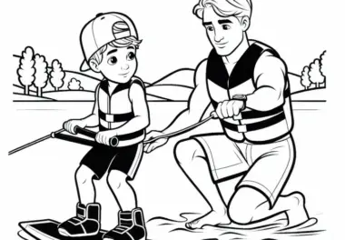 Wakeboard-Coach gibt Neuling Tipps für bessere Haltung – Ausmalbild gratis