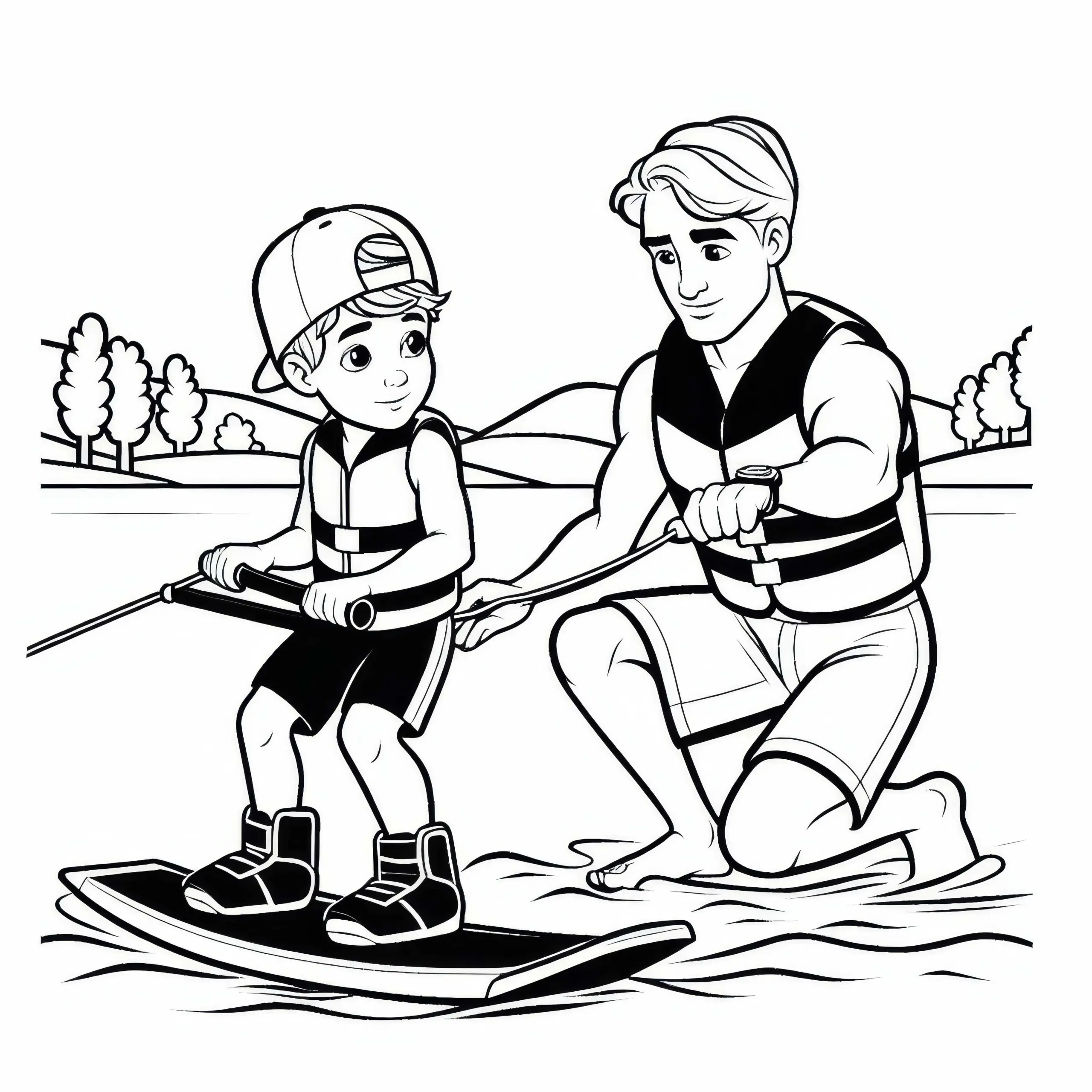 Wakeboard-Coach gibt Neuling Tipps für bessere Haltung – Ausmalbild gratis