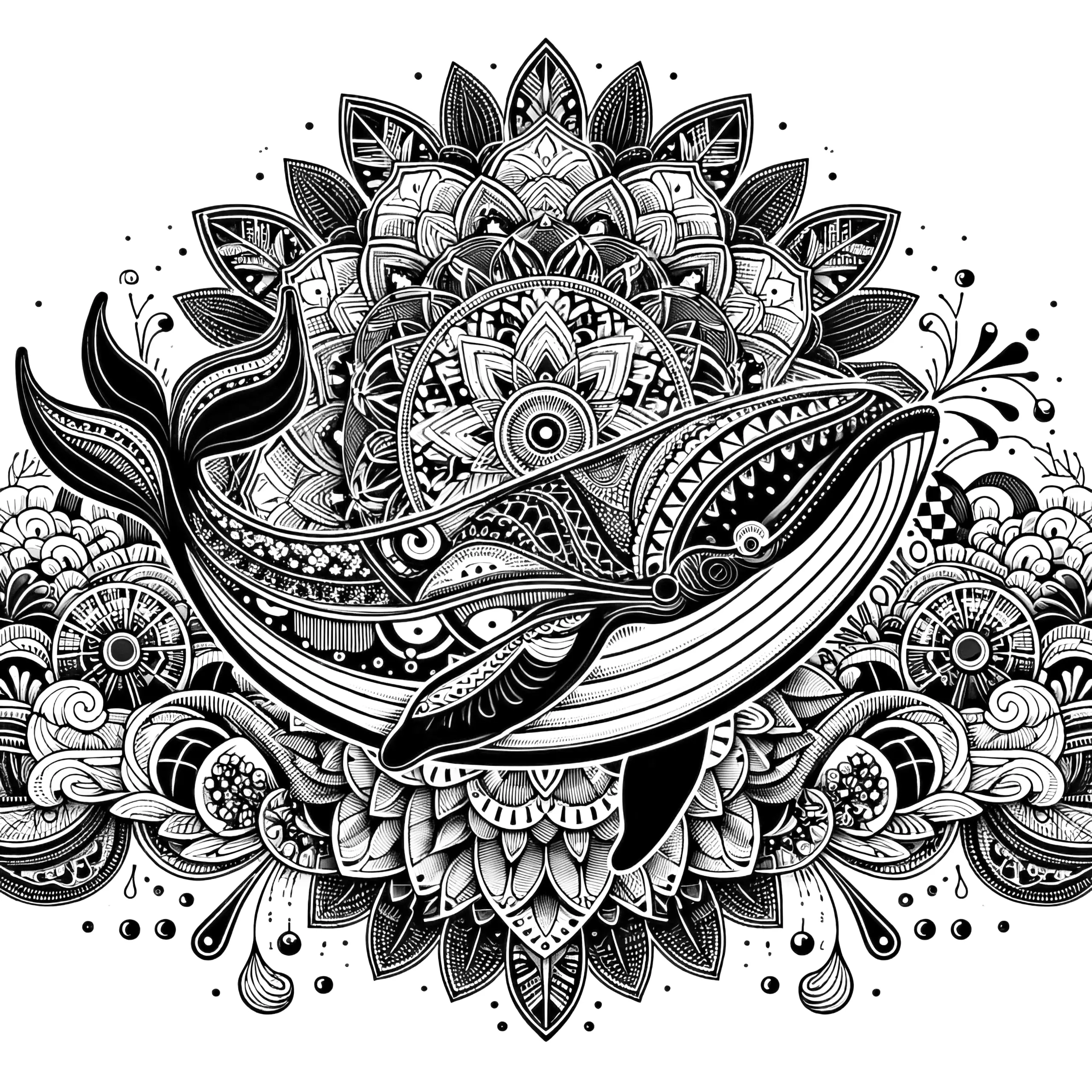 Wal-Mandala komplex: Gratis Bild zum Download (Ausmalbild)