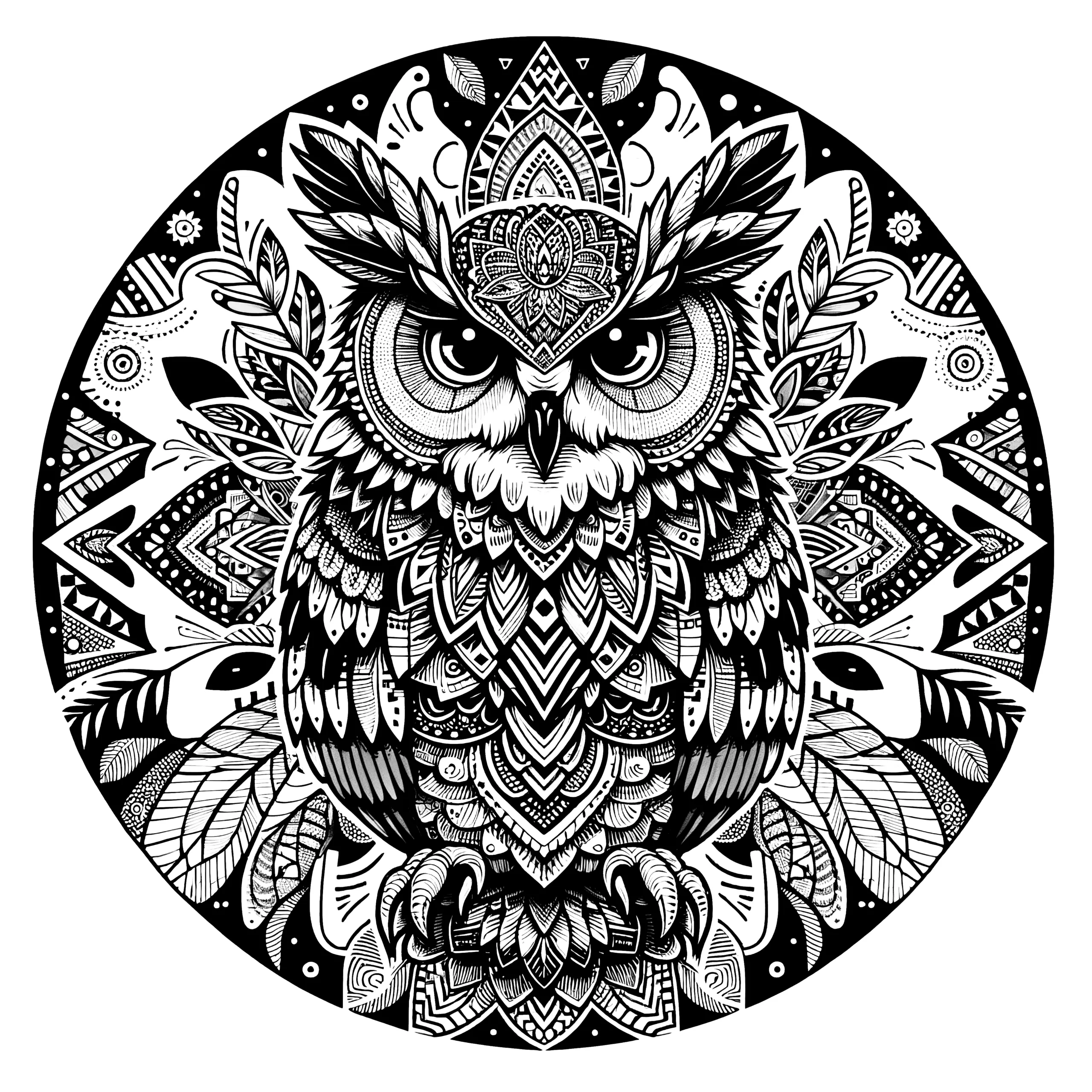 Waldtier-Mandala mit Eule: Komplexes Ausmalbild zum Download