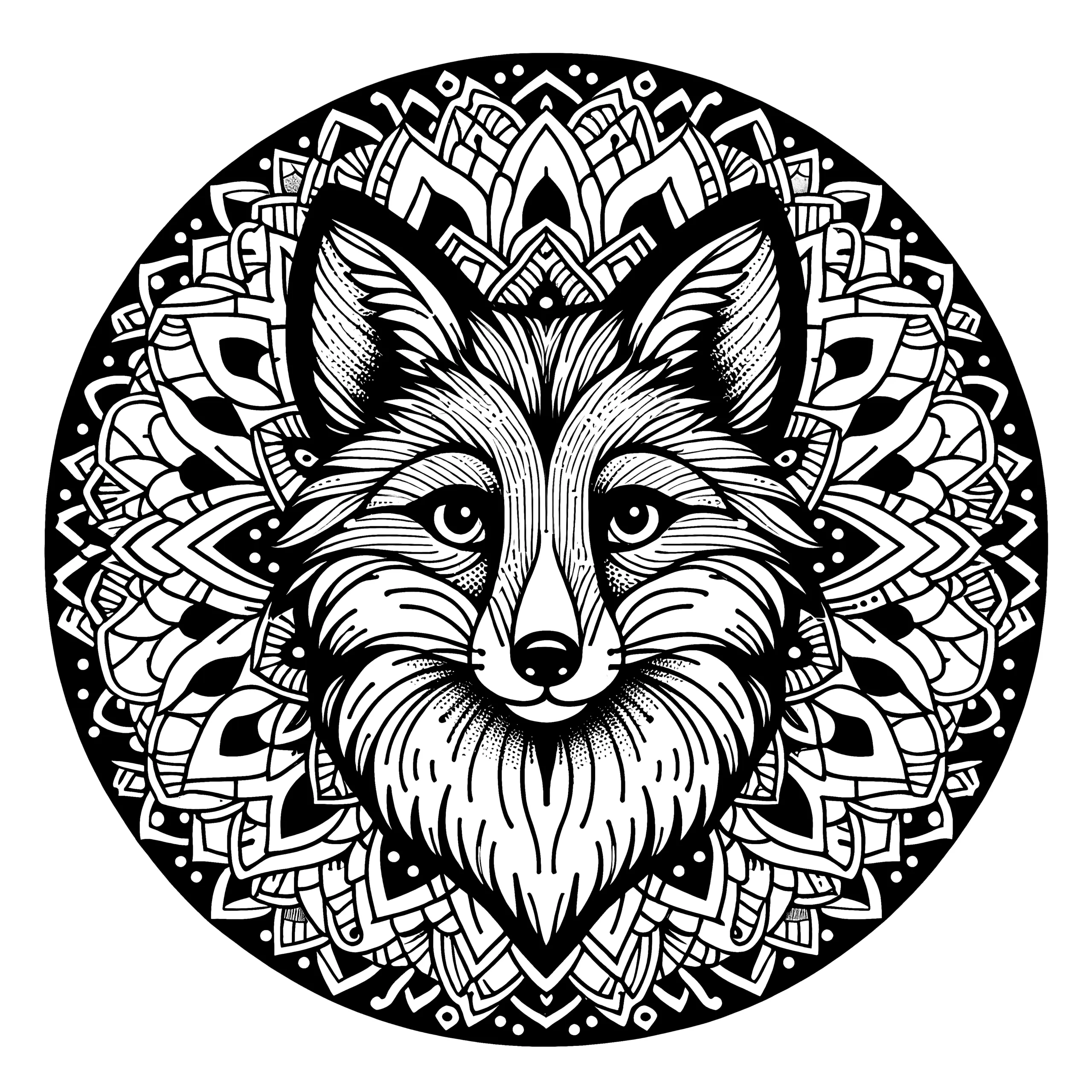 Waldtier-Mandala: Schlaues Fuchs Gesicht zum Download (Ausmalbild)