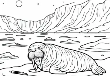 Walross in der Eiswüste – Malvorlage zum Ausmalen