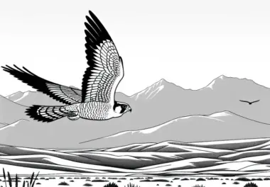 Wanderfalke kreist über der Steppe – Malvorlage kostenlos