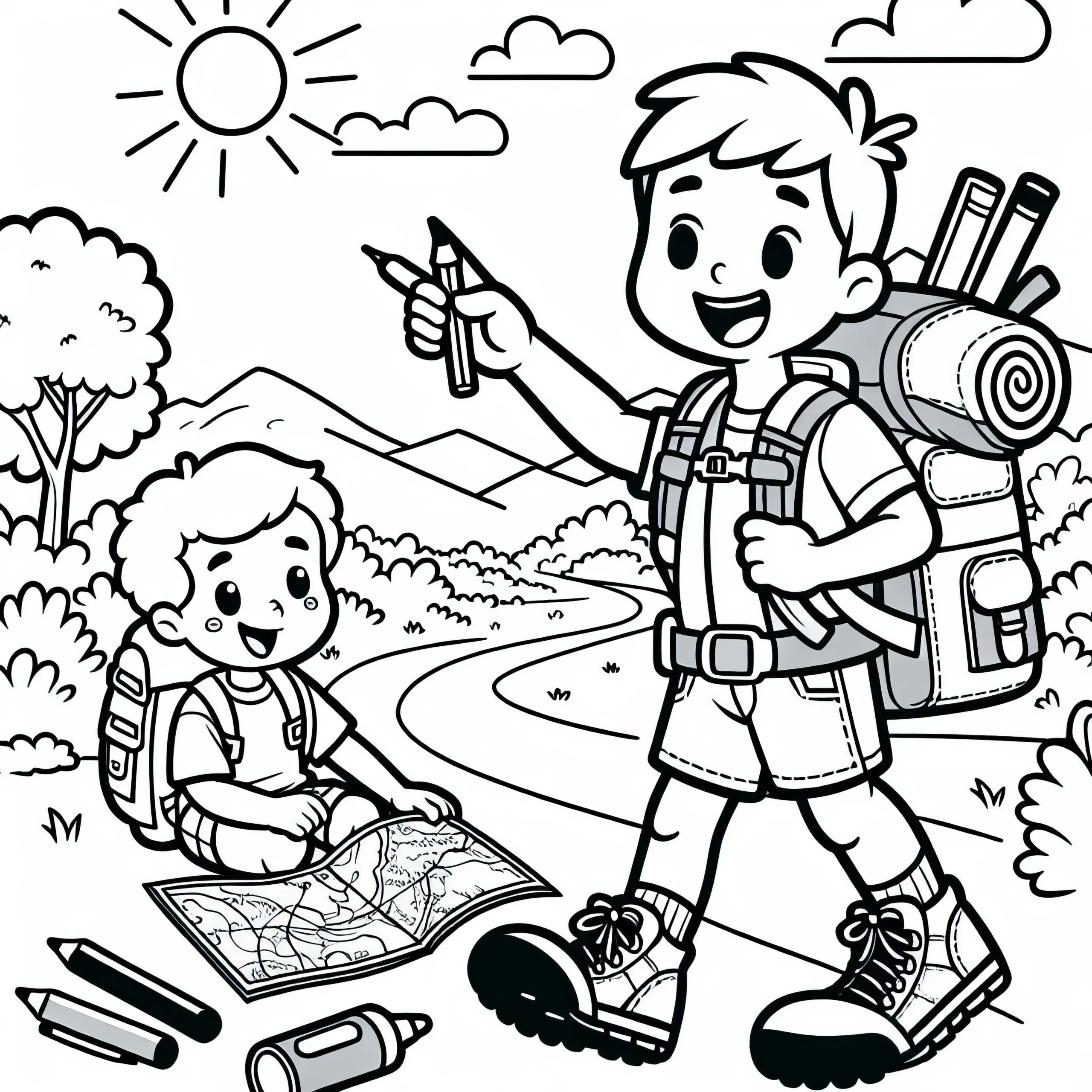 Wandern Ausmalbild für dein Hobby – Gratis Download