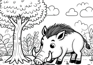 Warzenschwein gräbt nach Wurzeln – einfaches Ausmalbild kostenlos