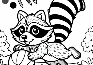 Waschbär spielt mit Ball – Ausmalbild zum Download