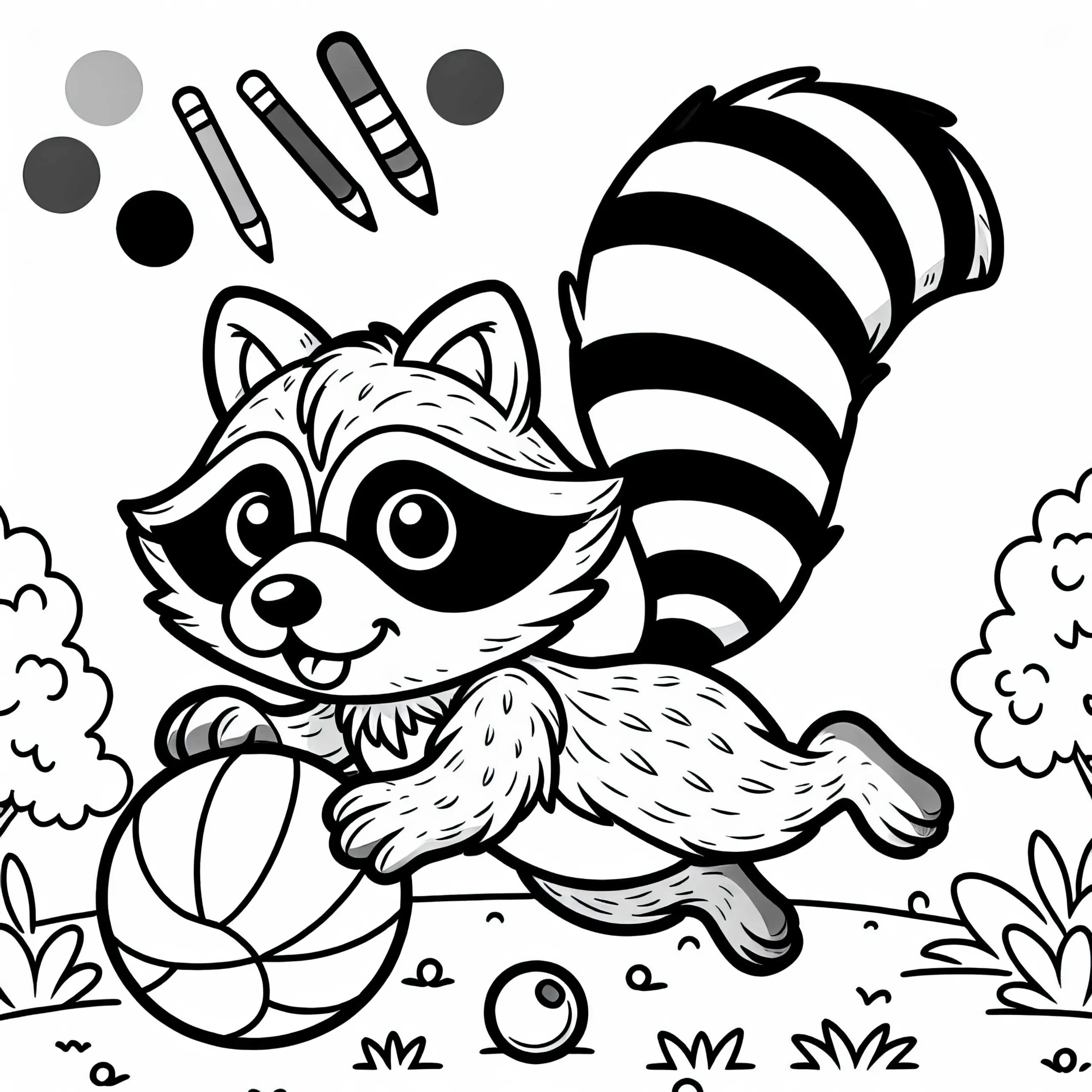 Waschbär spielt mit Ball – Ausmalbild zum Download