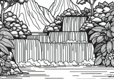 Wasserfälle mit mehreren Stufen – Ausmalbild kostenlos