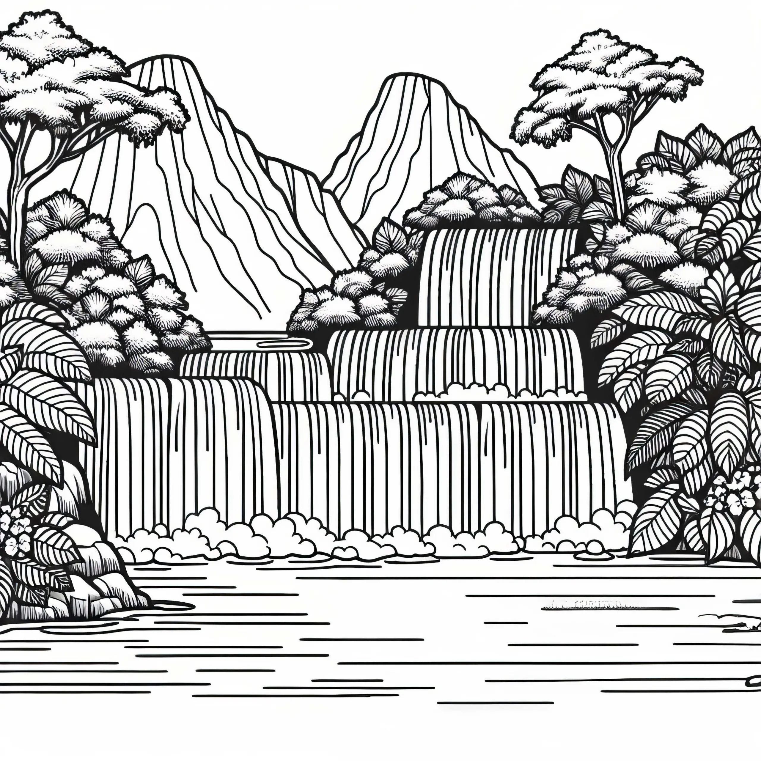 Wasserfälle mit mehreren Stufen – Ausmalbild kostenlos