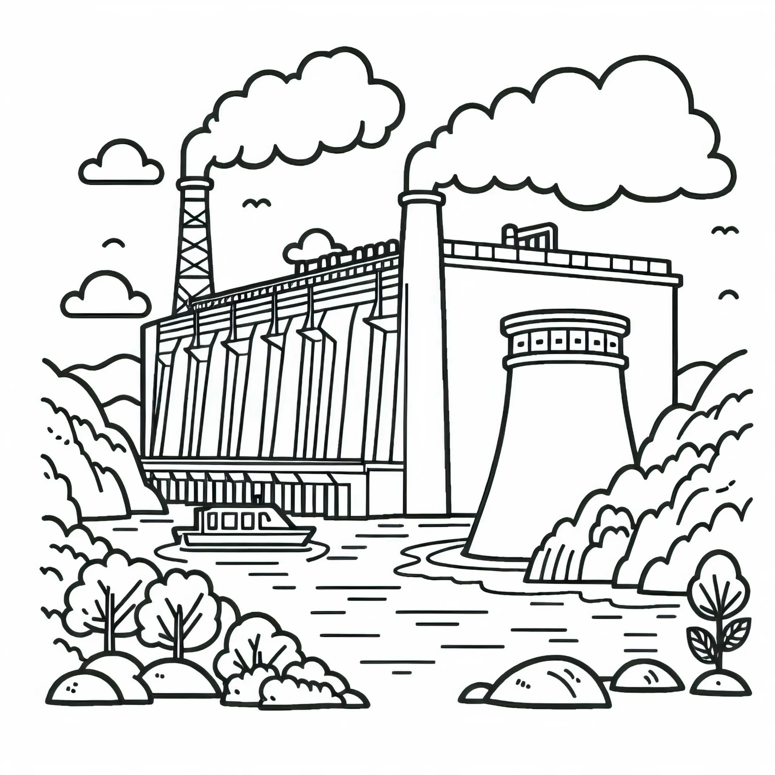 Wasserkraftwerk Malvorlage Kostenlos Herunterladen (Ausmalbild)