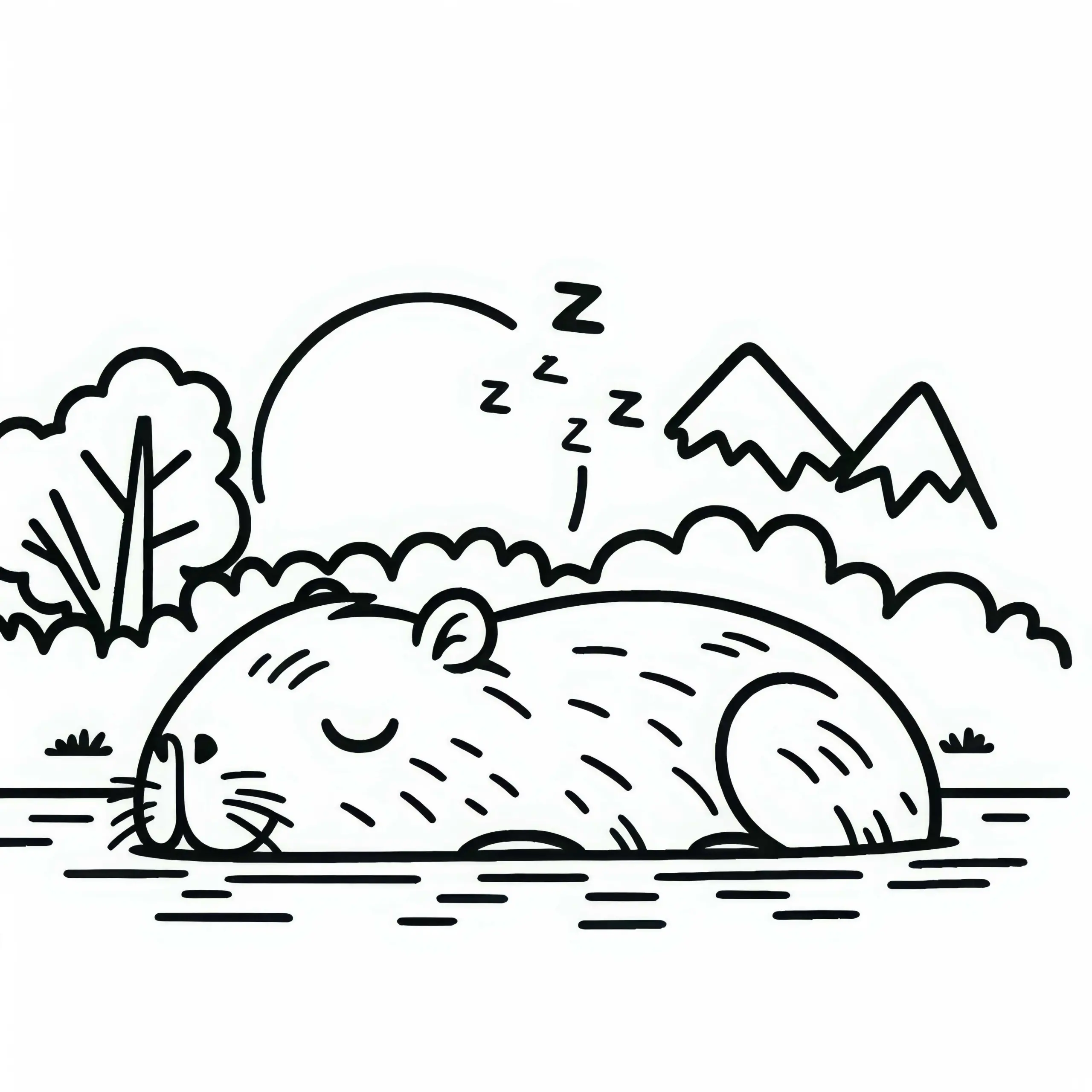 Wasserschwein schläft – Ausmalbild einfach kostenlos