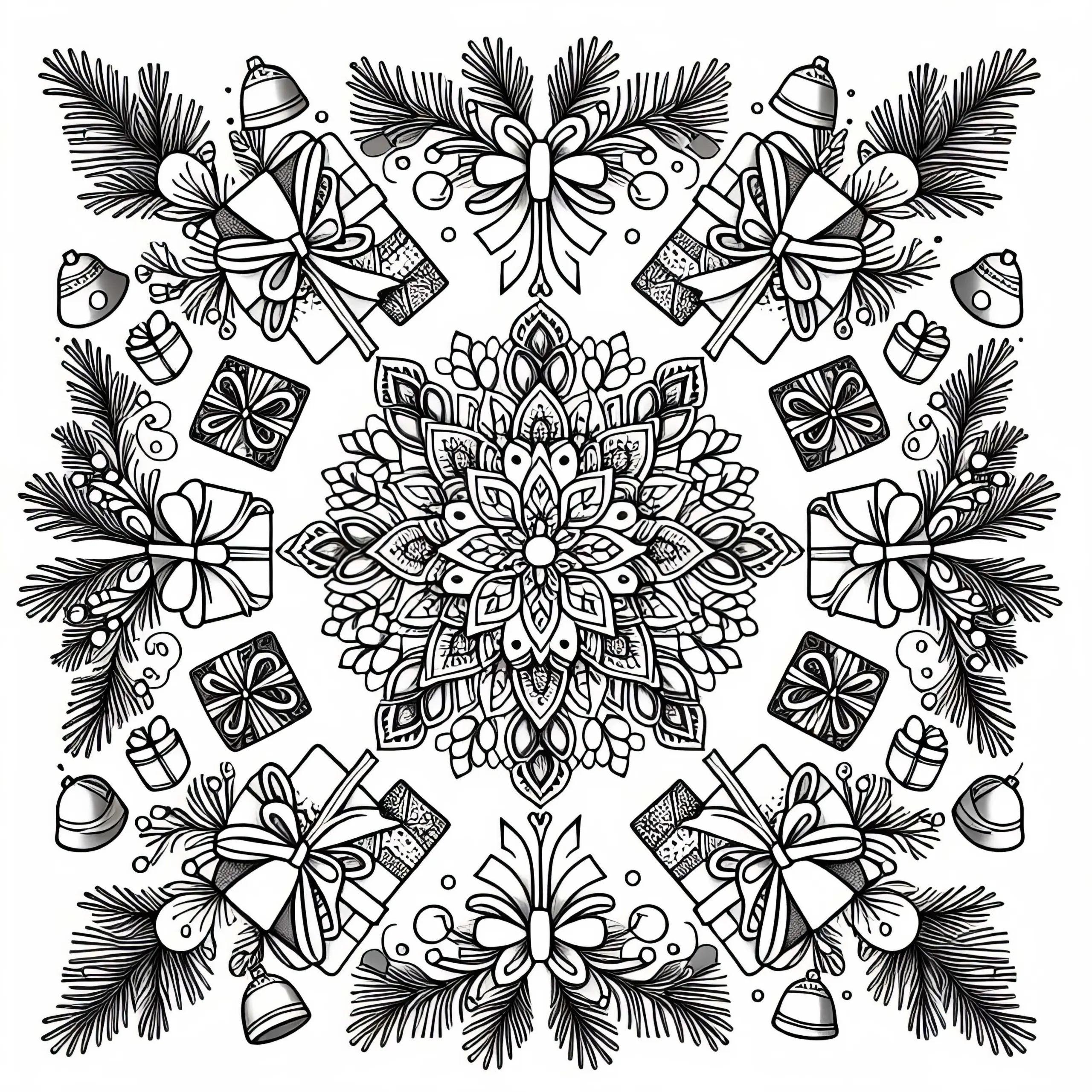 Weihnachtsgeschenke Mandala Malvorlage im Winter kostenlos herunterladen (Ausmalbild)