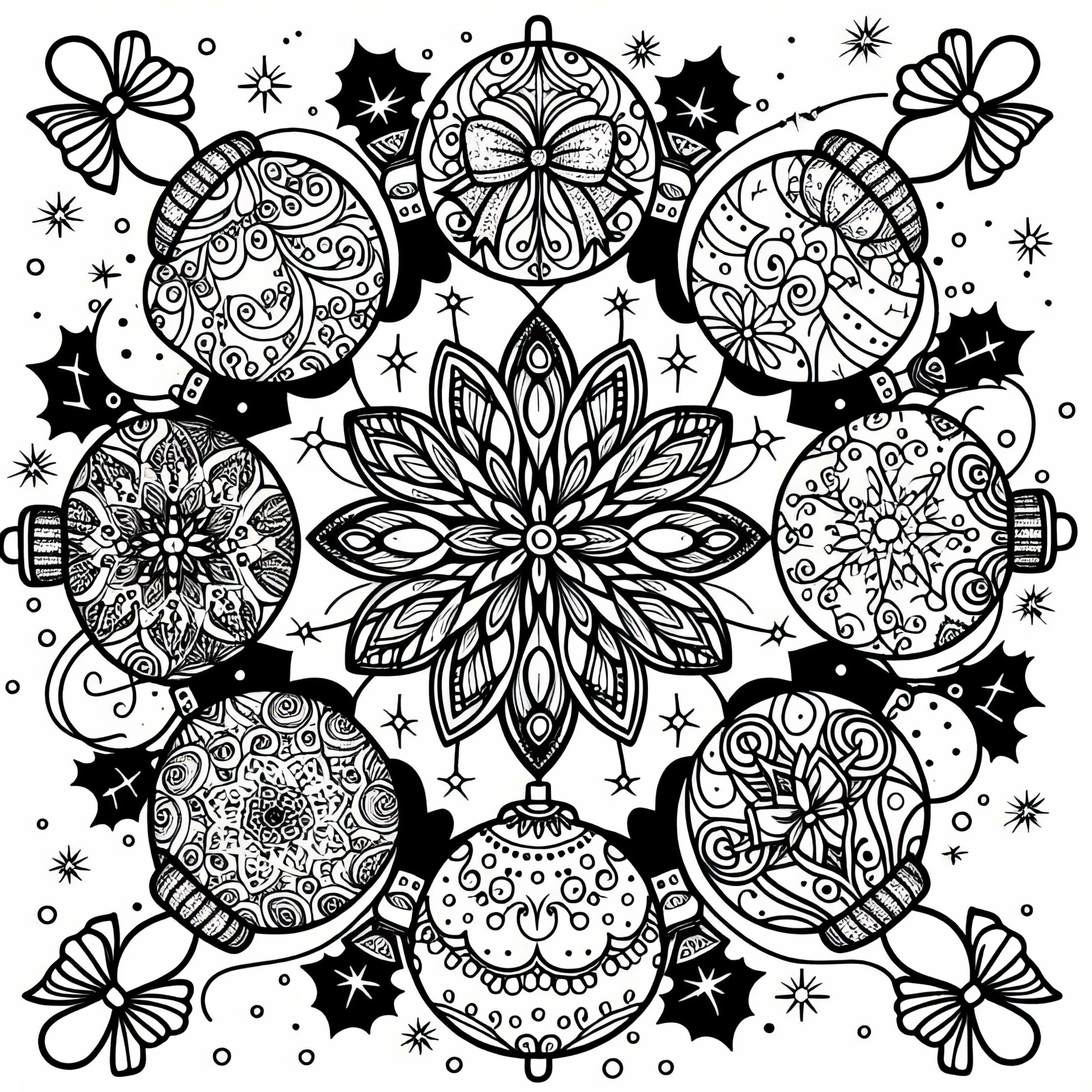 Weihnachtskugel Mandala Ausmalbild für den Winter kostenlos downloaden