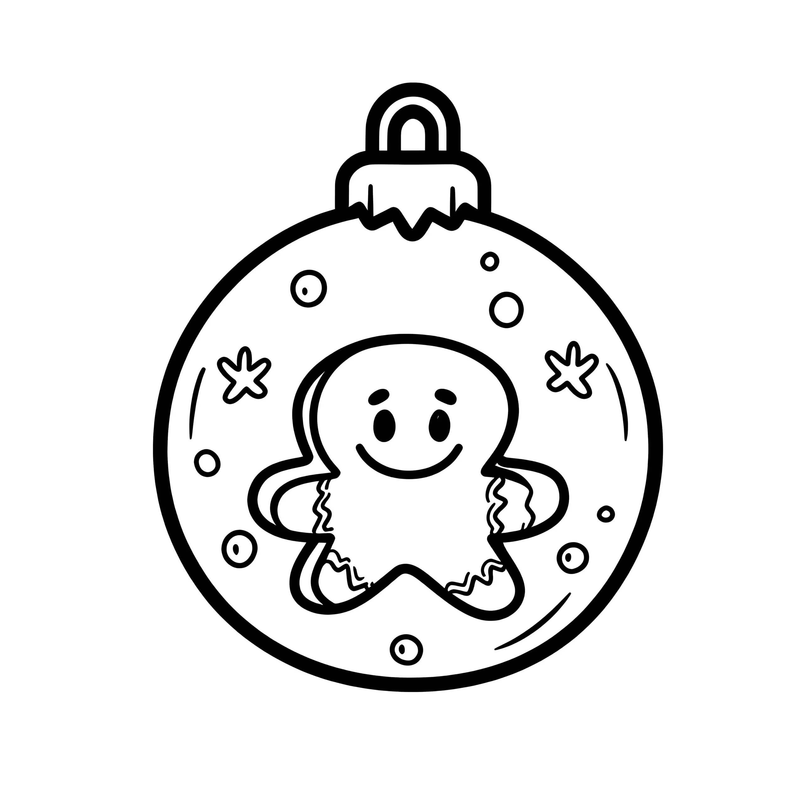 Weihnachtskugel mit Lebkuchenmann – einfache Malvorlage (Ausmalbild)