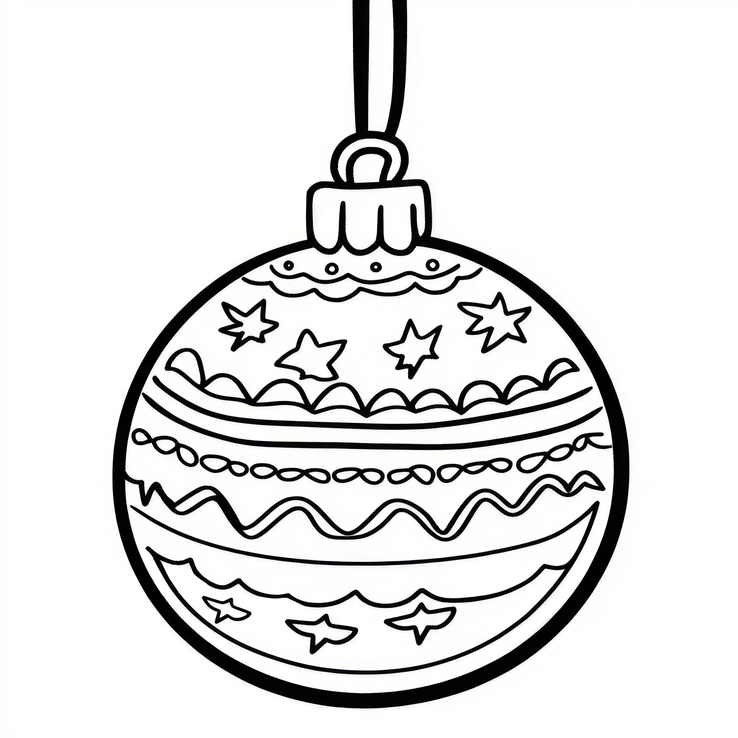 Weihnachtskugel mit Sternen & Mustern: einfaches Ausmalbild