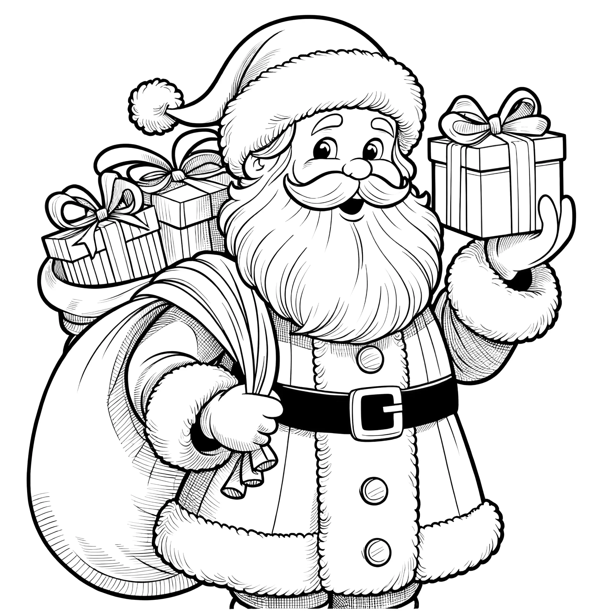 Weihnachtsmann mit Geschenkesack als Malvorlage (Ausmalbild)