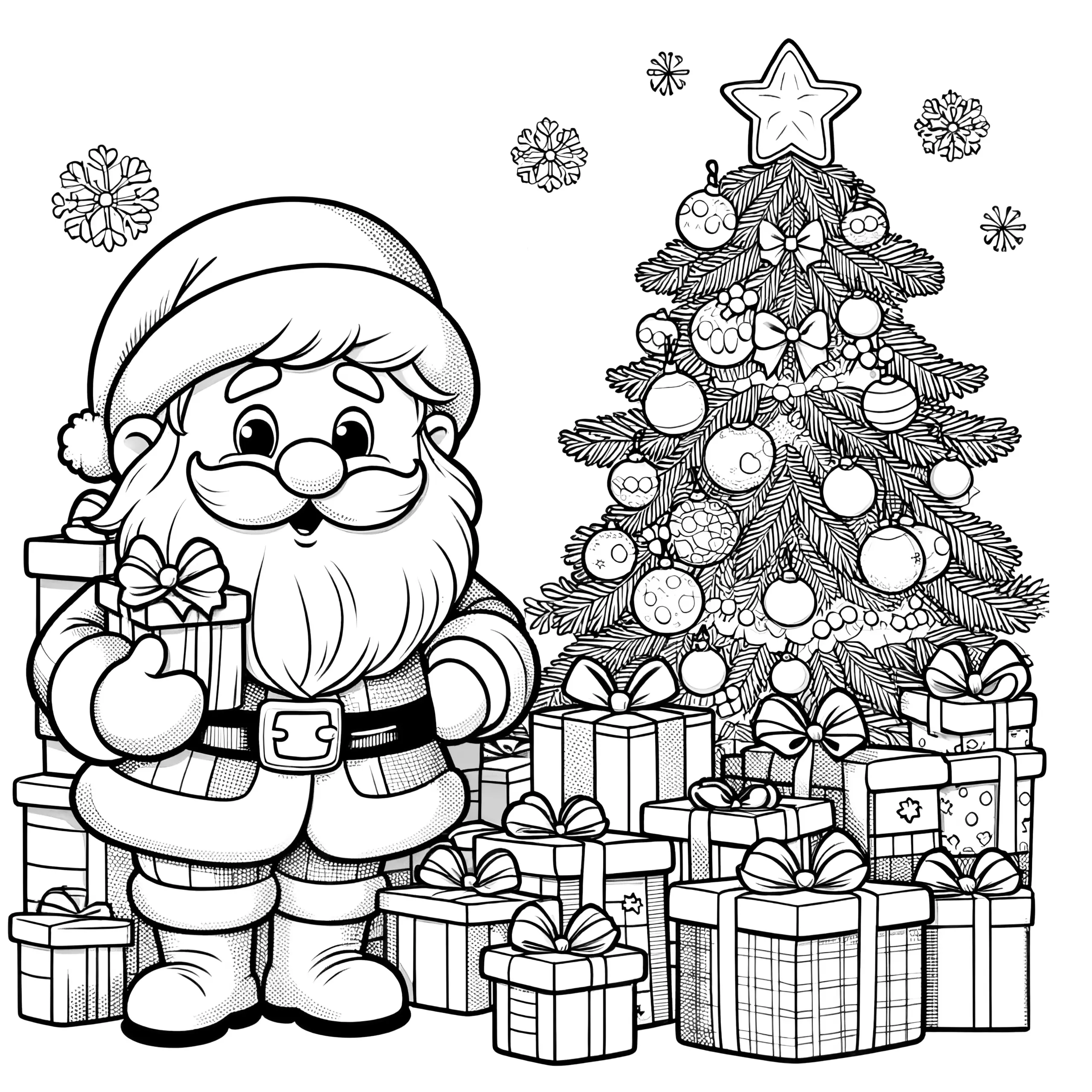 Weihnachtsmann und Tannenbaum: Bild zum Ausmalen (Ausmalbild)