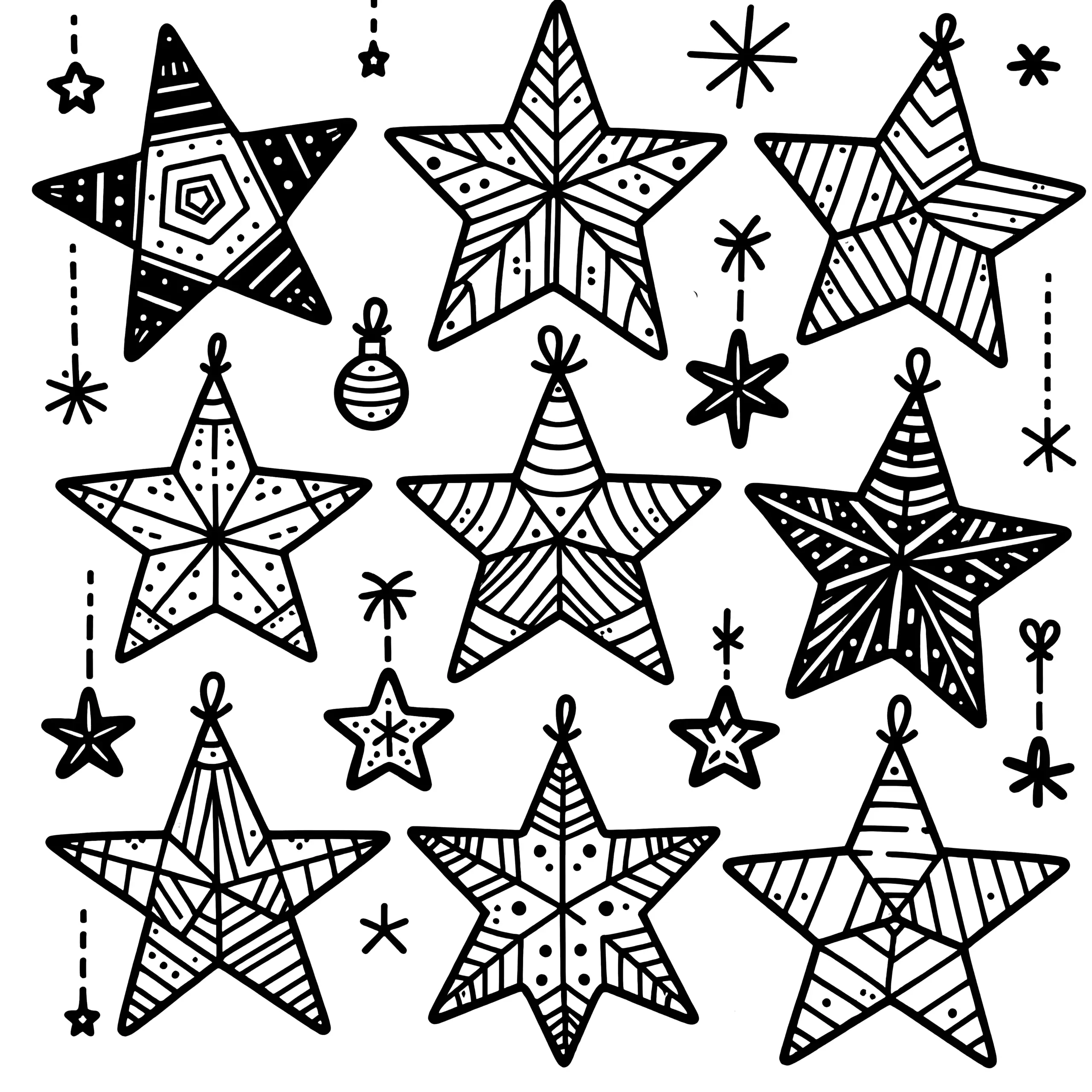 Weihnachtssterne: kostenlose Malvorlage (Ausmalbild)