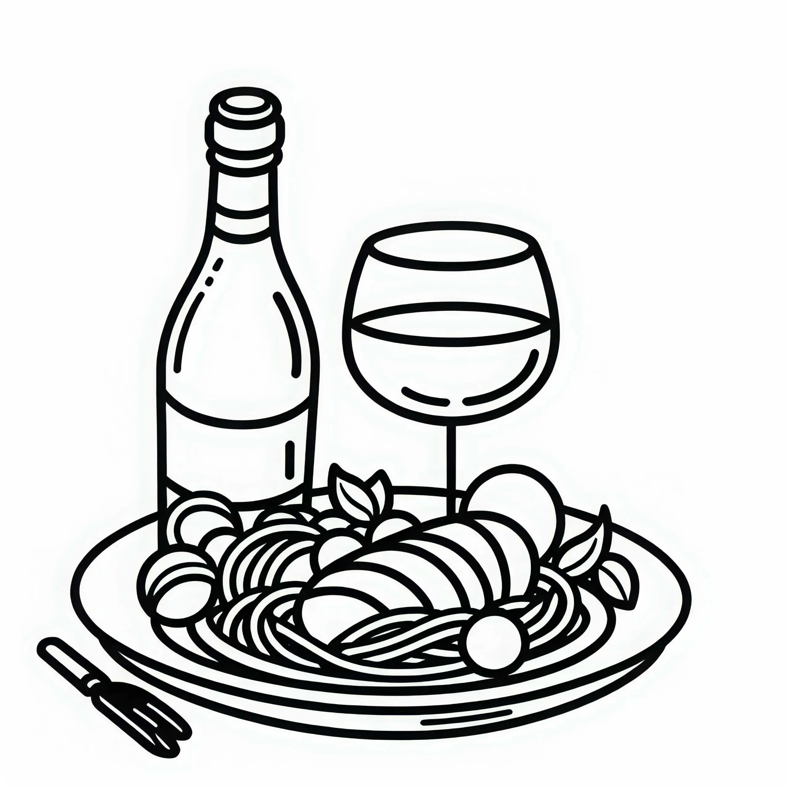 Wein als Getränk zum Essen – Ausmalbild kostenlos