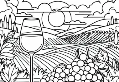 Weinglas mit Trauben daneben – Malvorlage Weinberg kostenlos