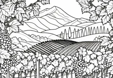 Weinberge-Ausmalbilder: Landschaftsmotive ausmalen