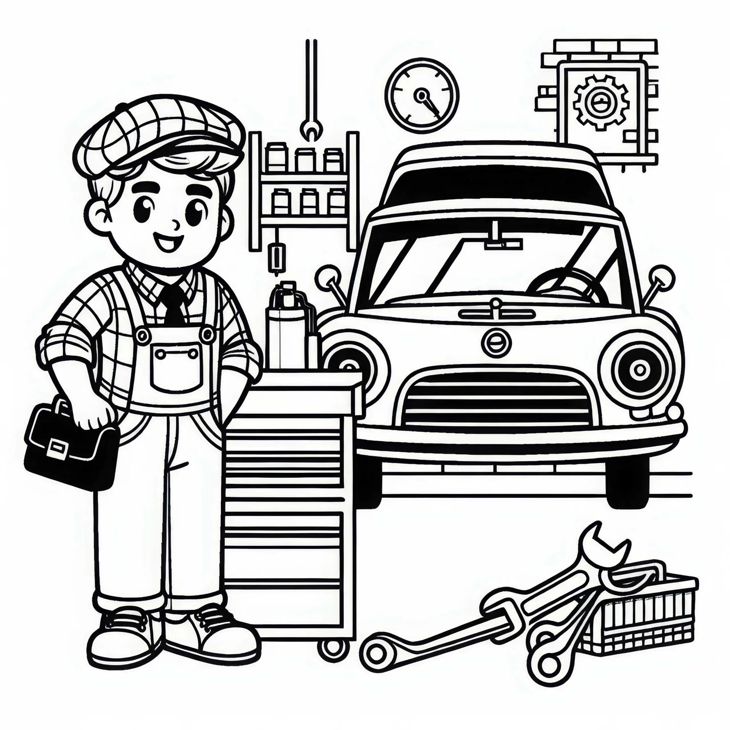 Werkstatt für Autos Malvorlage Einfach Gratis (Ausmalbild)