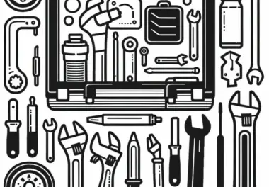 Werkzeugkasten mit diversen Werkzeugen für Mechaniker – Malvorlage kostenlos