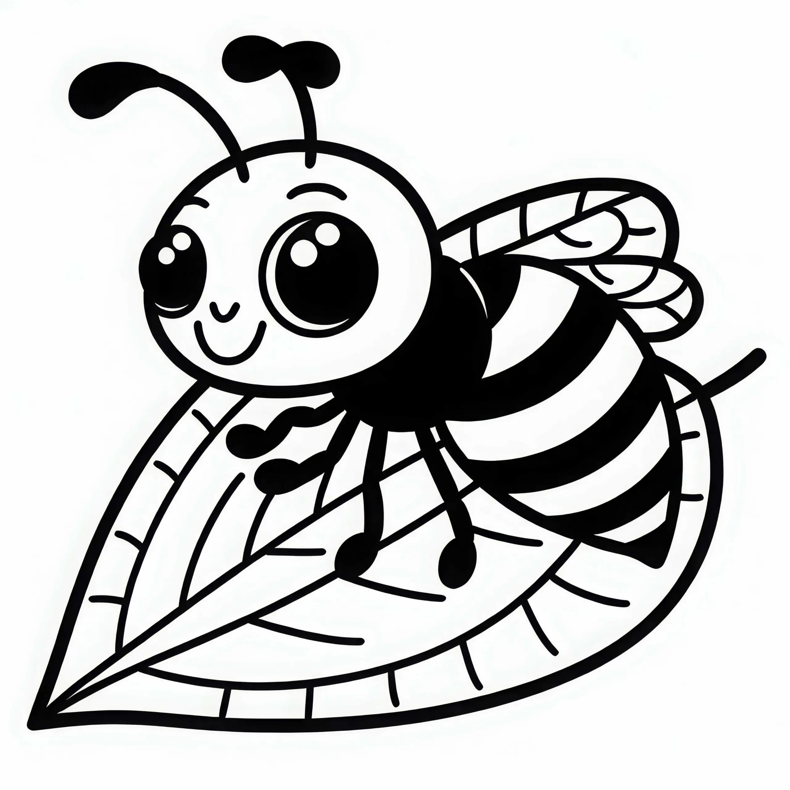 Wespe sitzt auf einem Blatt: Malvorlage zum Download (Kostenlos) (Ausmalbild)