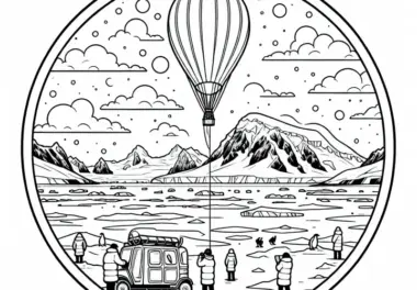 Wetterballon wird von Wissenschaftlern gestartet – Ausmalbild Antarktis kostenlos