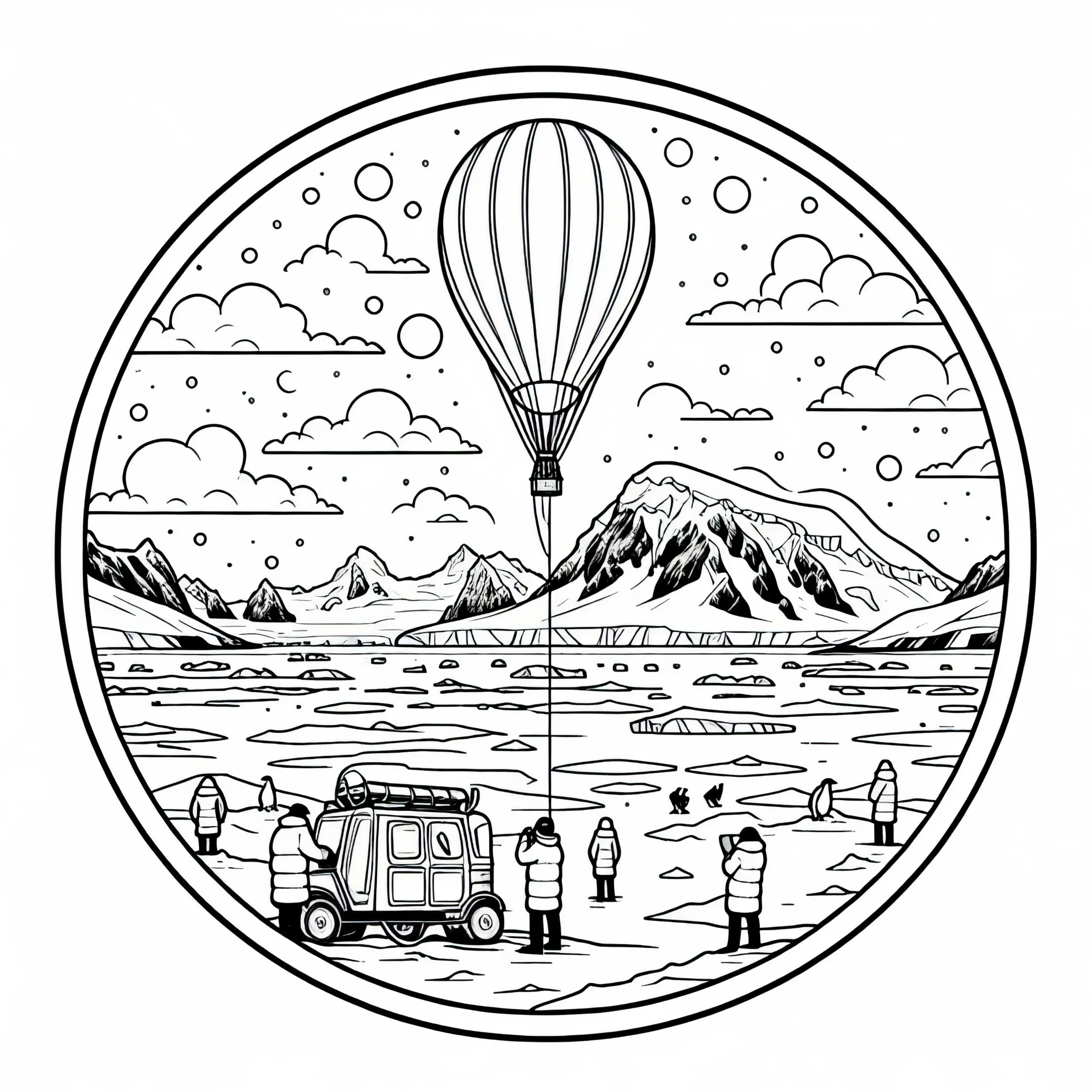 Wetterballon wird von Wissenschaftlern gestartet – Ausmalbild Antarktis kostenlos