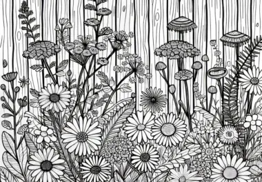 Wildblumen Wachsen am Holzzaun – Malvorlage Kostenlos