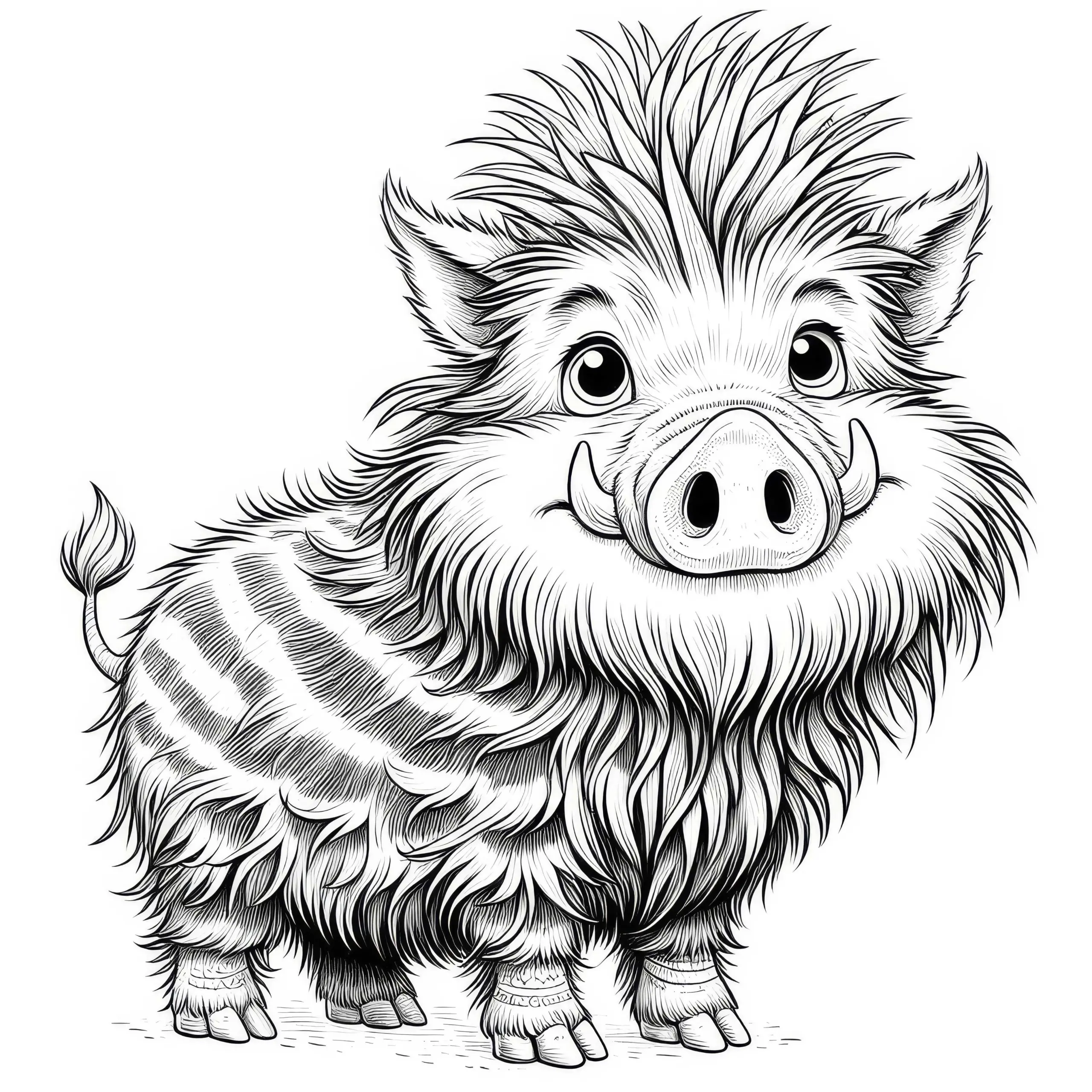 Wildschwein mit lustigem Blick und aufgestellten Borsten: Kostenloses Ausmalbild