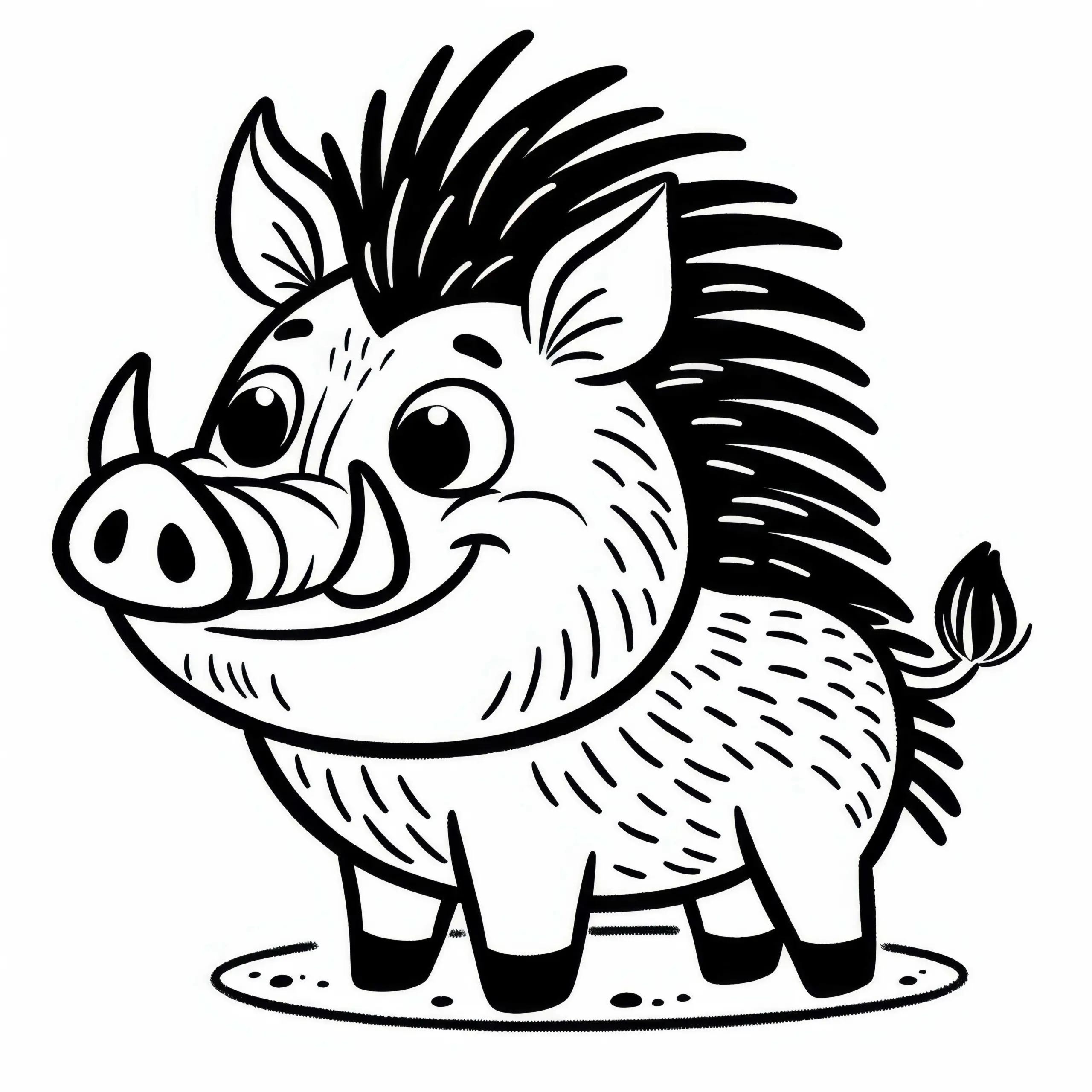 Wildschwein mit lustigem Blick: Einfaches Ausmalbild (Kostenlos)