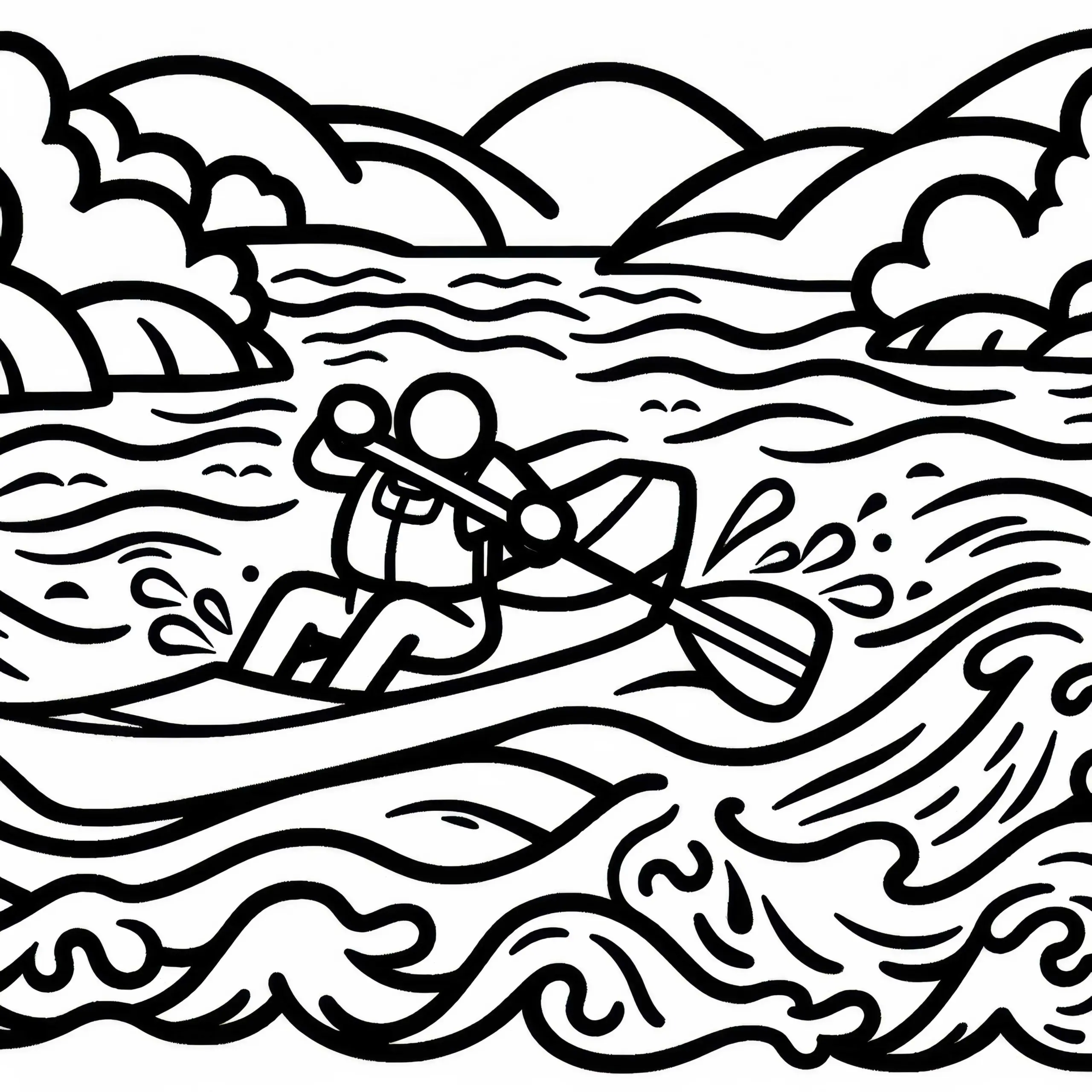 Wildwasserpaddler navigiert durch starke Strömungen – Ausmalbild einfach kostenlos