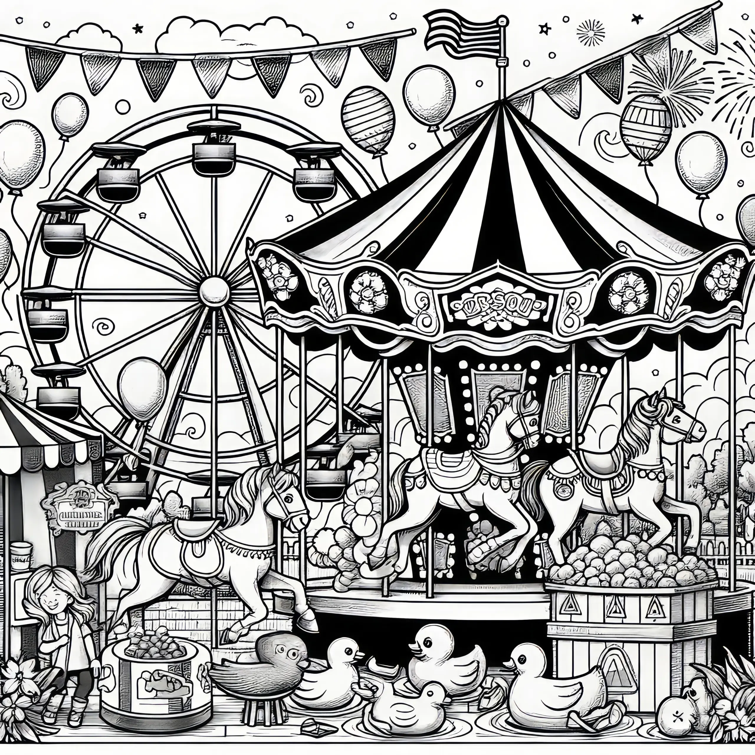 Wimmelbild Freizeitpark zum Ausmalen (Kostenlos) (Ausmalbild)