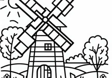 Ausmalbild einer Windmühle zum kostenlosen Download