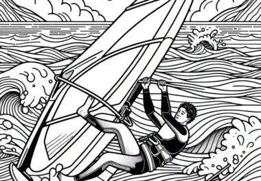 Windsurfer verliert die Kontrolle – Ausmalbild gratis