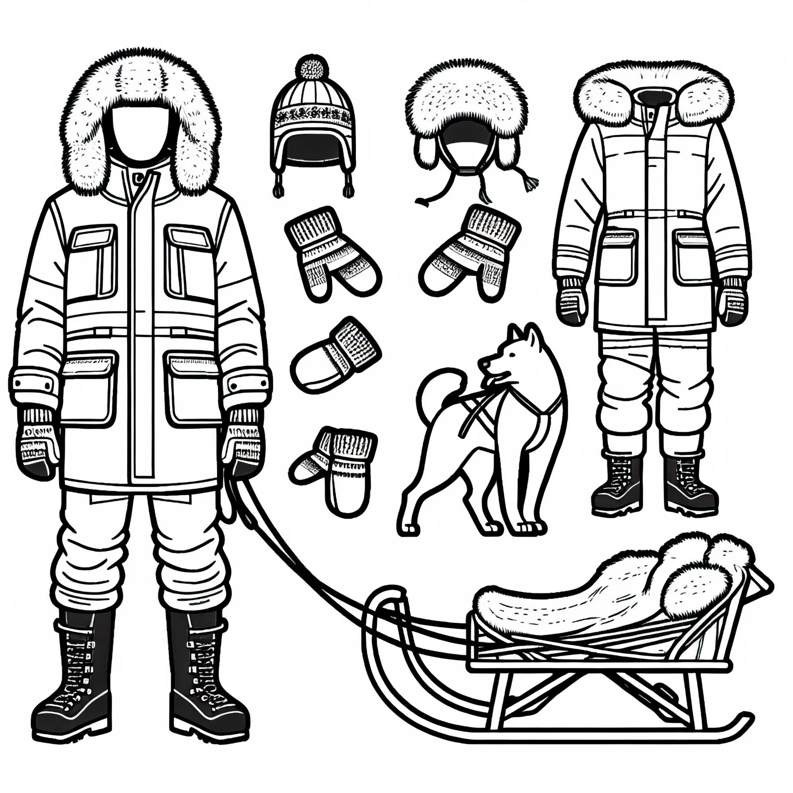 Winterkleidung für den Musher – Ausmalbild einfach gratis