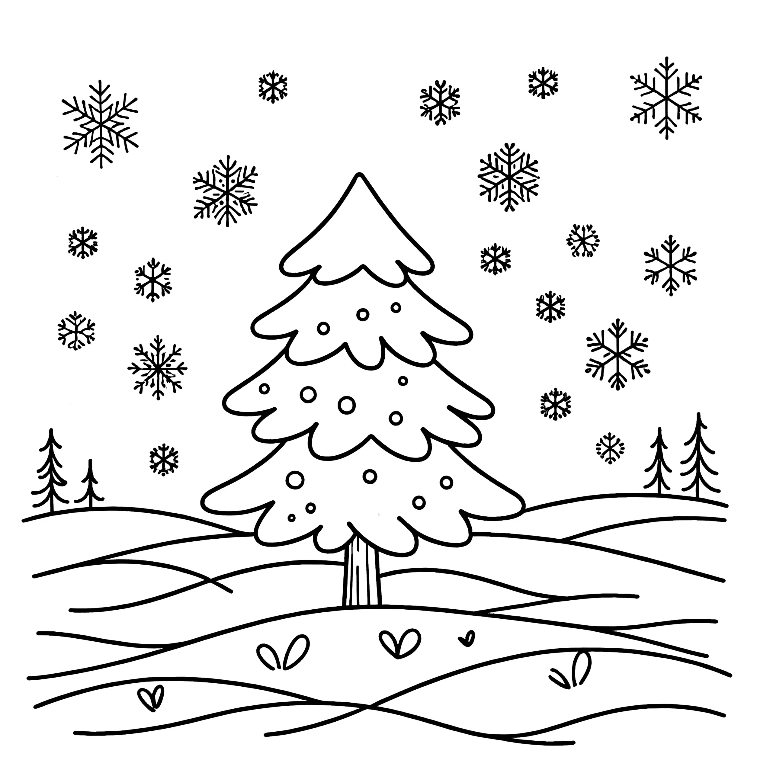 Winterlandschaft: einfaches Ausmalbild (kostenlos)