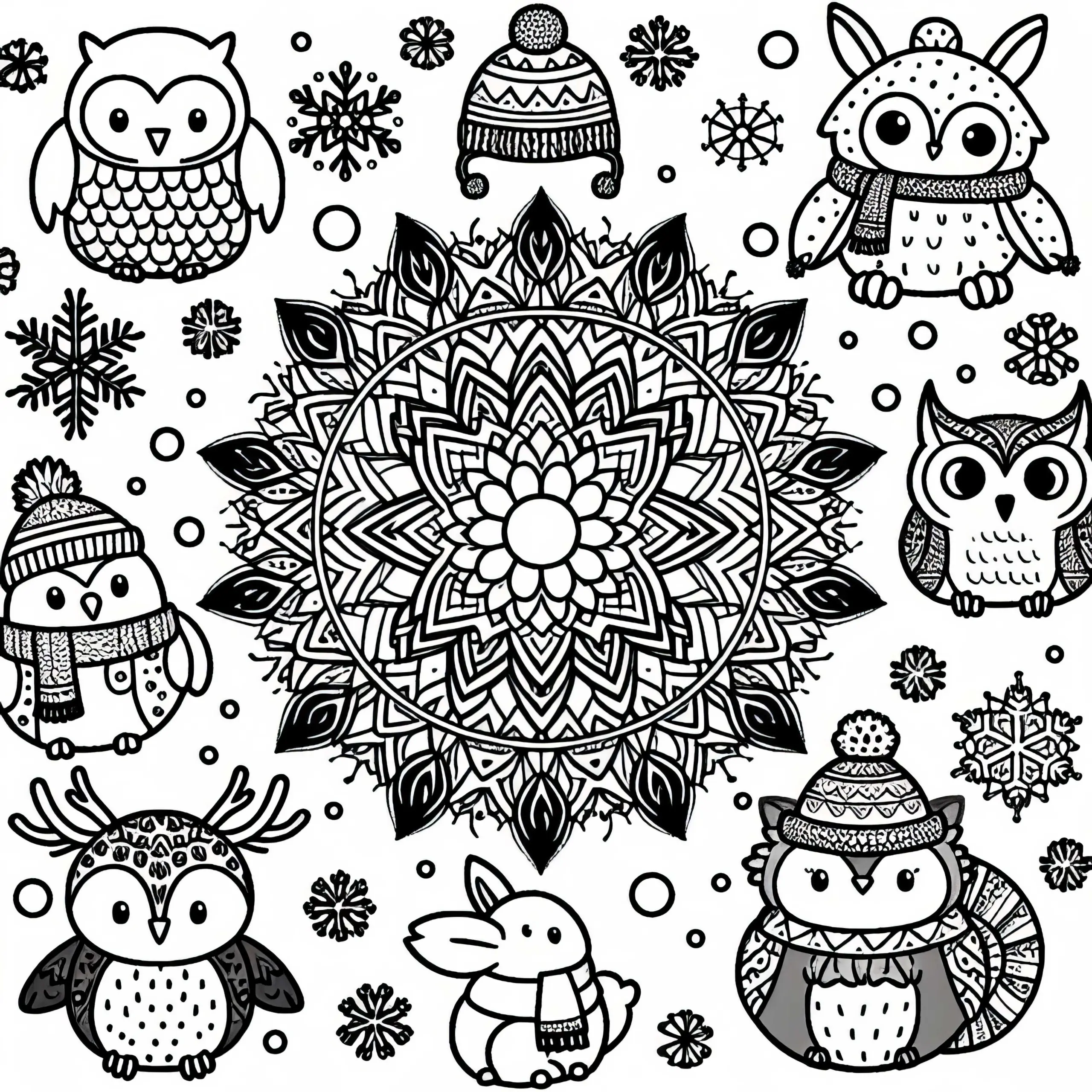 Wintertiere Mandala Ausmalbild Winter – Kostenloses Download-Angebot