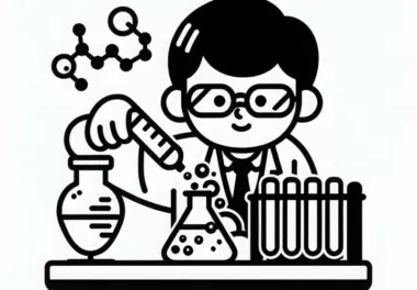 Wissenschaftler bei Experiment mit chemischer Reaktion – Ausmalbild einfach gratis herunterladen