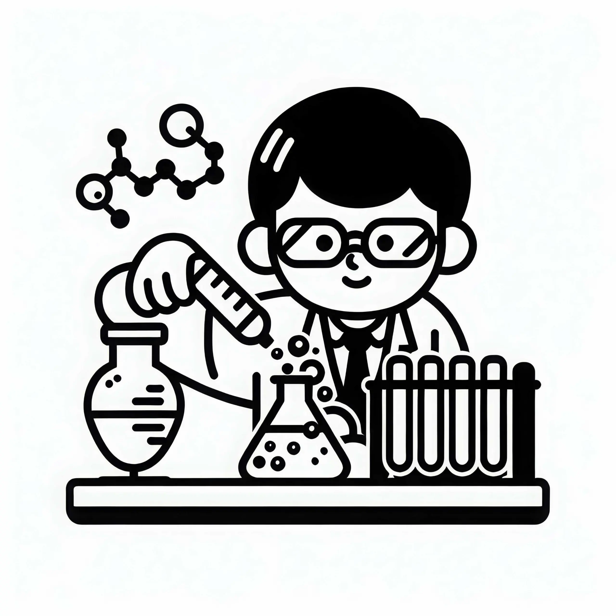 Wissenschaftler bei Experiment mit chemischer Reaktion – Ausmalbild einfach gratis herunterladen