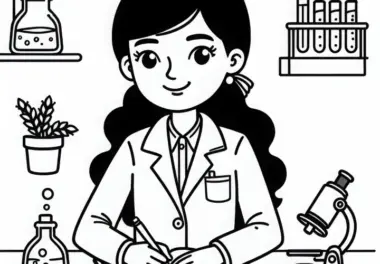 Wissenschaftlerin, die Notizen in Laborjournal schreibt – Malvorlage kostenlos