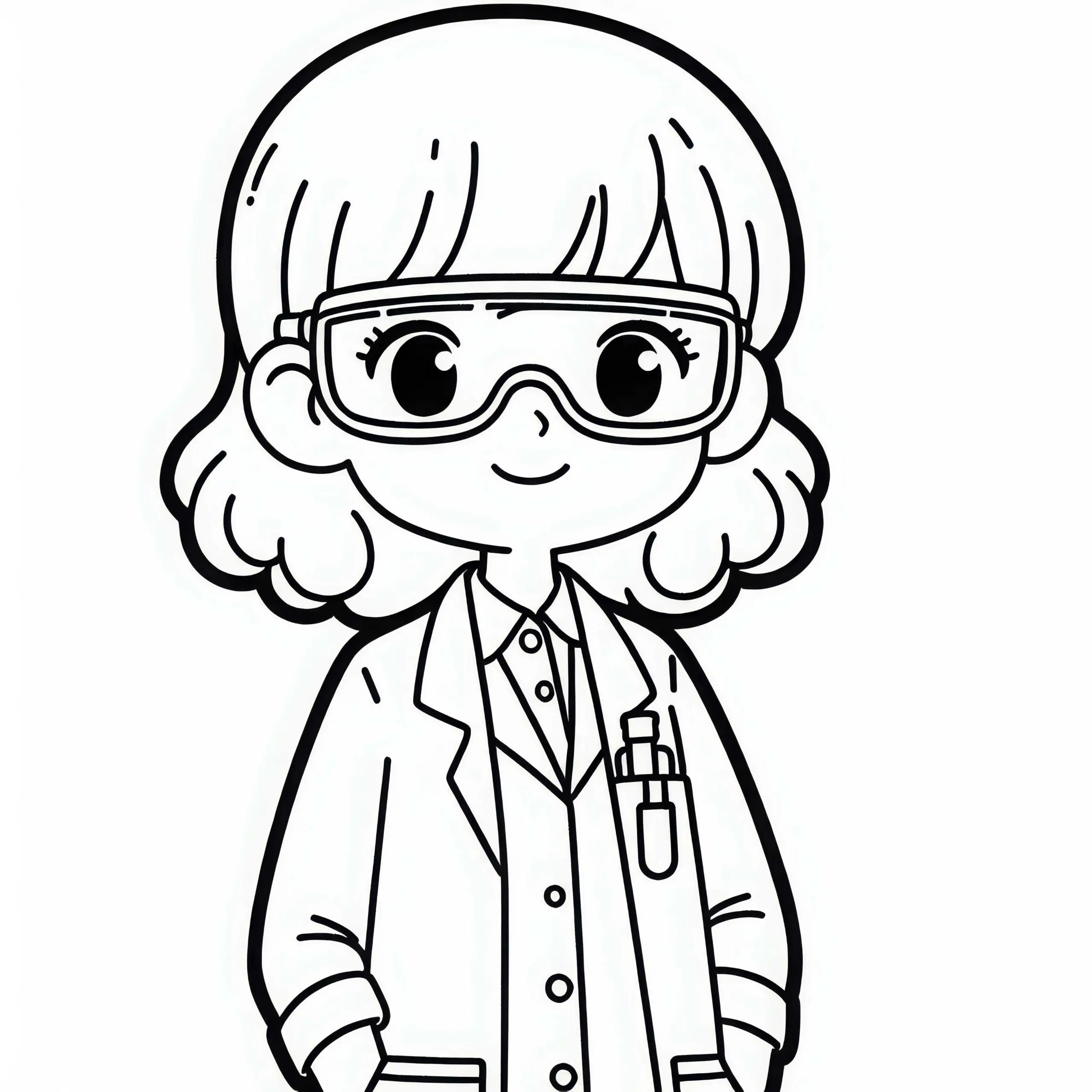 Wissenschaftlerin mit Schutzbrille und Laborkittel Ausmalbild Gratis