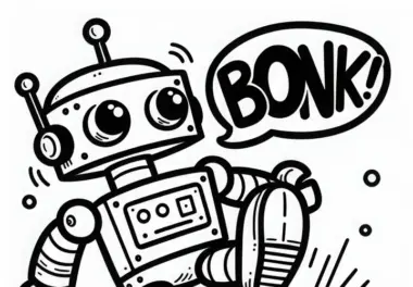 Witziger Roboter fällt über seine eigenen Füße – Malvorlage Comic gratis