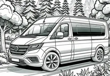 Wohnwagen in Schöner Landschaft – Malvorlage Kostenlos