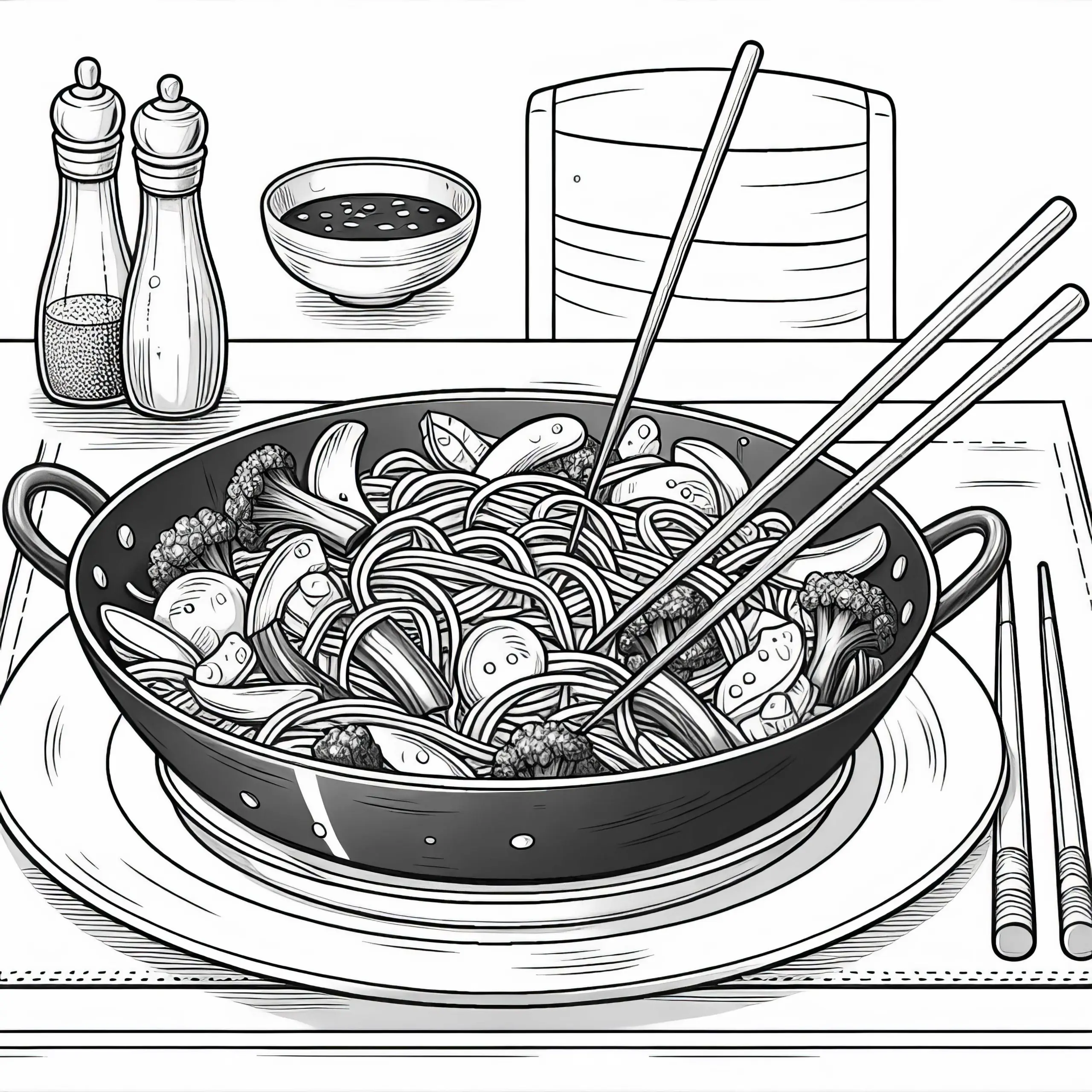 Wok als Hauptgericht Malvorlage gratis (Ausmalbild)