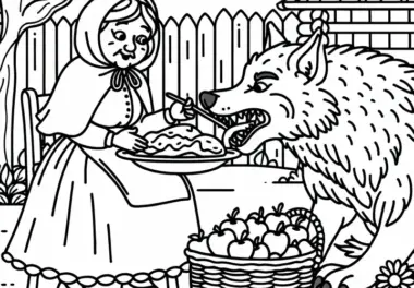 Wolf frisst die Großmutter – Malvorlage Märchen kostenlos
